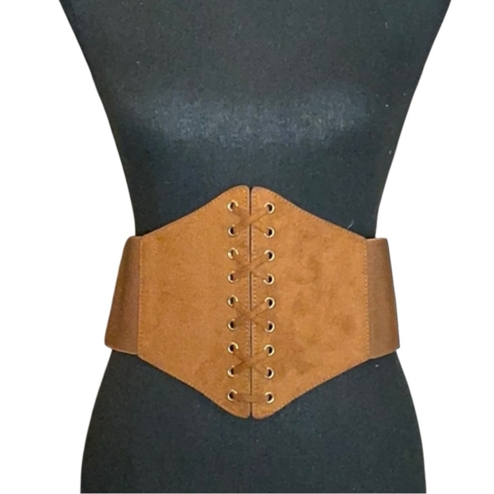 Brown Lace-Up Waist Belt Faux Suede